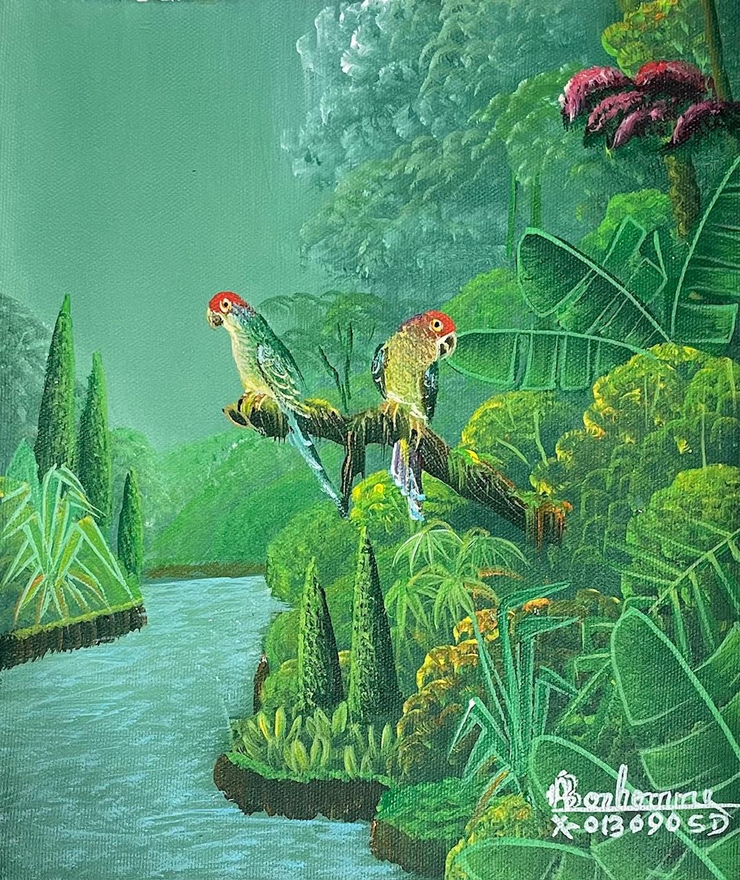 Albott Bonhomme 10"x8"Two Parrots Looking Away 2024 Acrylic on Canvas Painting #41MFN