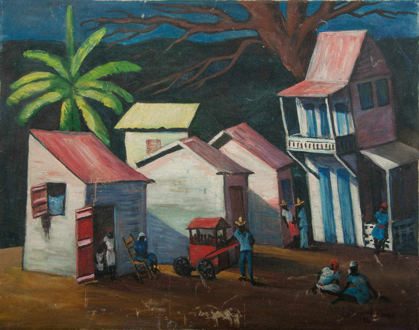 Xavier Amiama 24"x30" Maisons 1968 Huile sur toile Peinture #3GSN-Fondation Marie &amp; Georges S. Nader