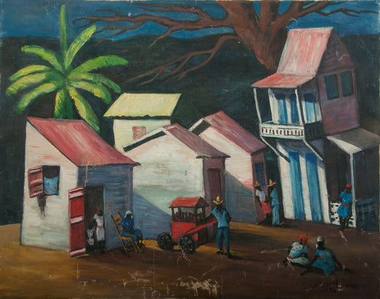 Xavier Amiama 24"x30" Maisons 1968 Huile sur toile Peinture #3GSN-Fondation Marie &amp; Georges S. Nader