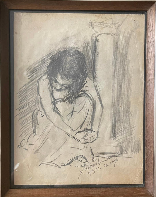 Xavier Amiama (1910-1969) 10,50"x8" SANS TITRE 1939 Crayon et encre sur papier Dessin encadré #22-3-96MFN