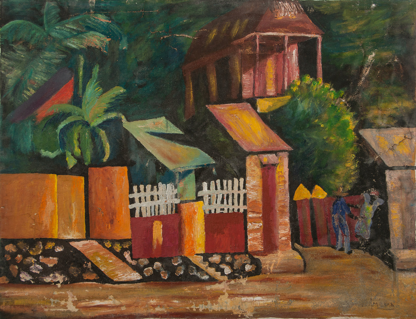 Xavier Amiama 23 ½" x29 ½" Le quartier c1968 Huile sur toile Peinture #7-3-96GSN-Fondation Marie &amp; Georges S. Nader