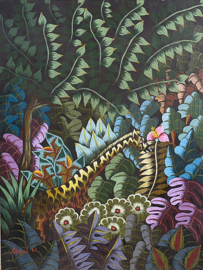 Andre Naval 12"x16" Giraffe in Lush Forest Oil on Board Painting #2GN-HA