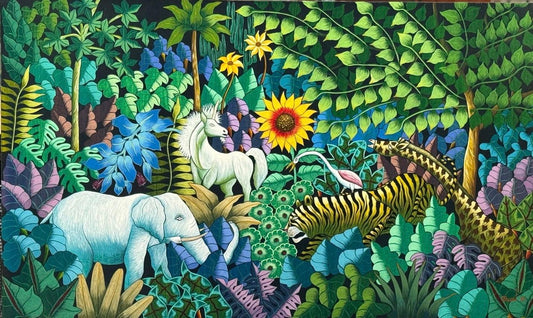 Andre Naval 24"x30" Jungle Scene Oil 1987 sobre lienzo #1-10-10MFN