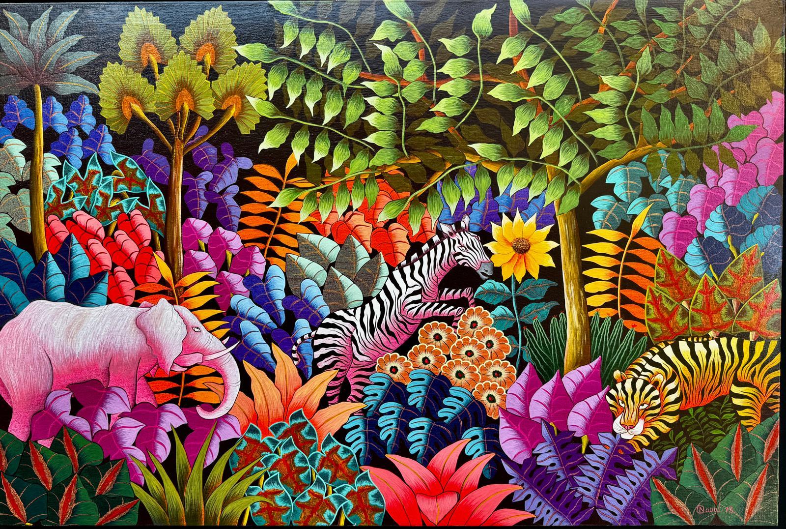 Andre Naval 24"x36" Animals in Purple 2013 Oil on Canvas Painting #J18