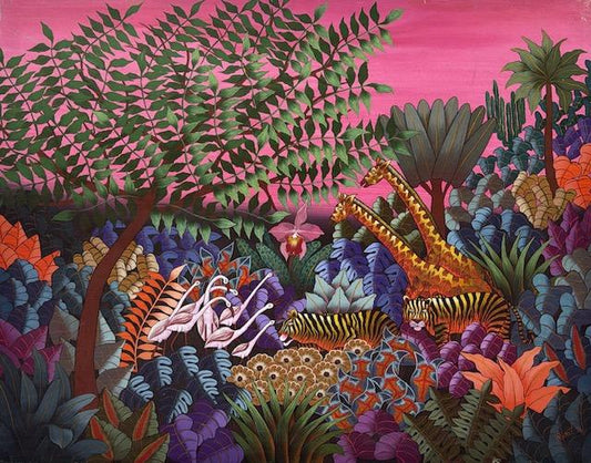 Andre Naval 30"x40" Noctural Jungle Scene Oil on Canvas Painting #1GN-HA