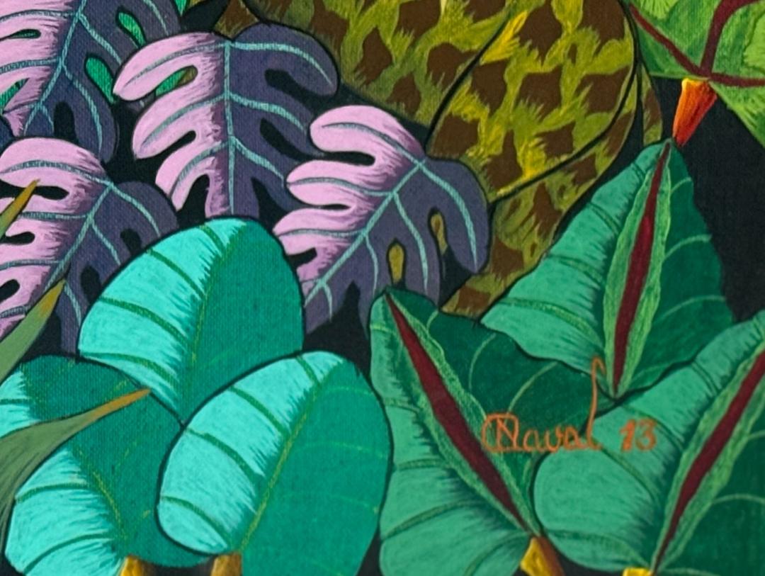 Andre Naval 20"x40" Jungle with White Elephant 2013 Oil on Canvas Painting #J20