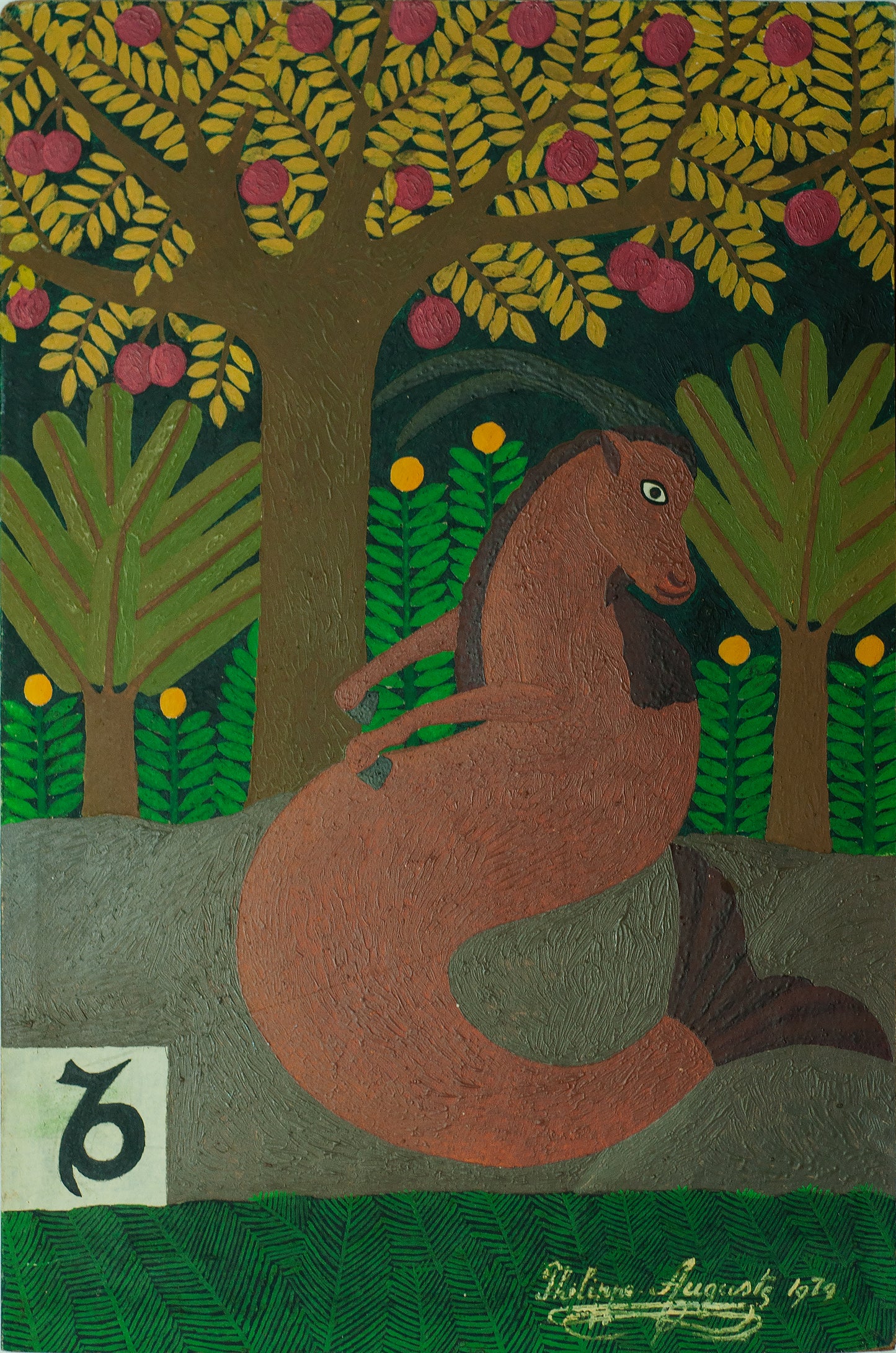 Salnave Philippe Auguste (1908-1989) 18"x12" Pisces Zodiac Sign 1979 Oil on Board Painting #14-3-96GSN-Fondation Marie & Georges S. Nader