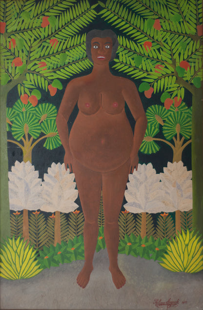 Salnave Philippe Auguste (1908-1989) 48"x32" Eve au paradis 1977 Huile sur carton Peinture #6-3-96GSN-Fondation Marie &amp; Georges S. Nader