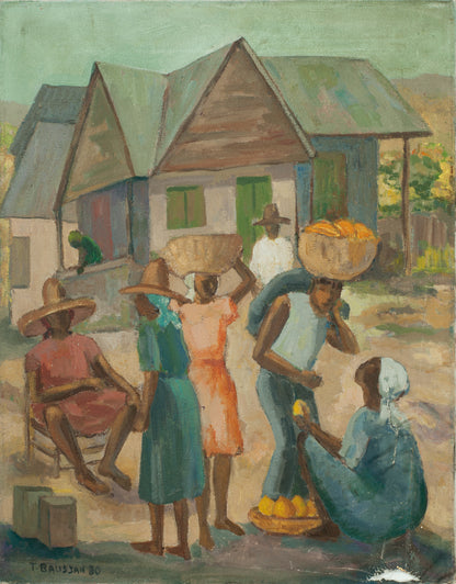 Tamara Baussan (1909-1999) 18"x14" Marketplace 1980 Acrylique sur toile Peinture #16-3-96GSN-Fondation Marie &amp; Georges S. Nader