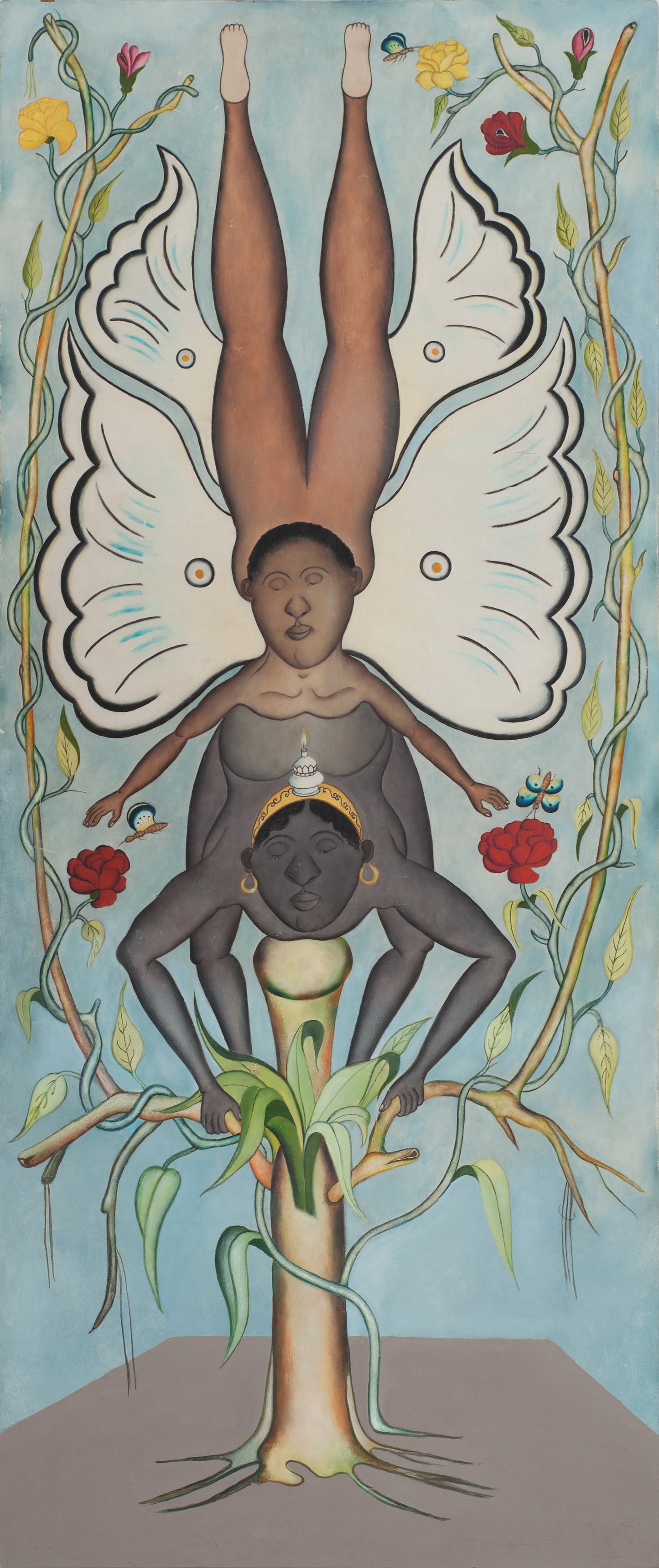 Rigaud Benoit (1911-1986) 37"x15.50" Butterflies Couple Oil on Board Painting #2-3-96GSN-Fondation Marie & Georges S. Nader