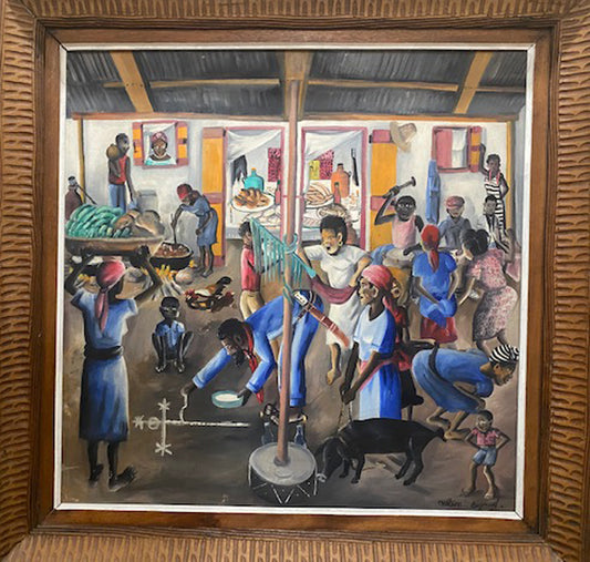 Wilson Bigaud (1931-2010) 24"x24" Vodou Ceremony 1971 Oil on Board Painting #1JD