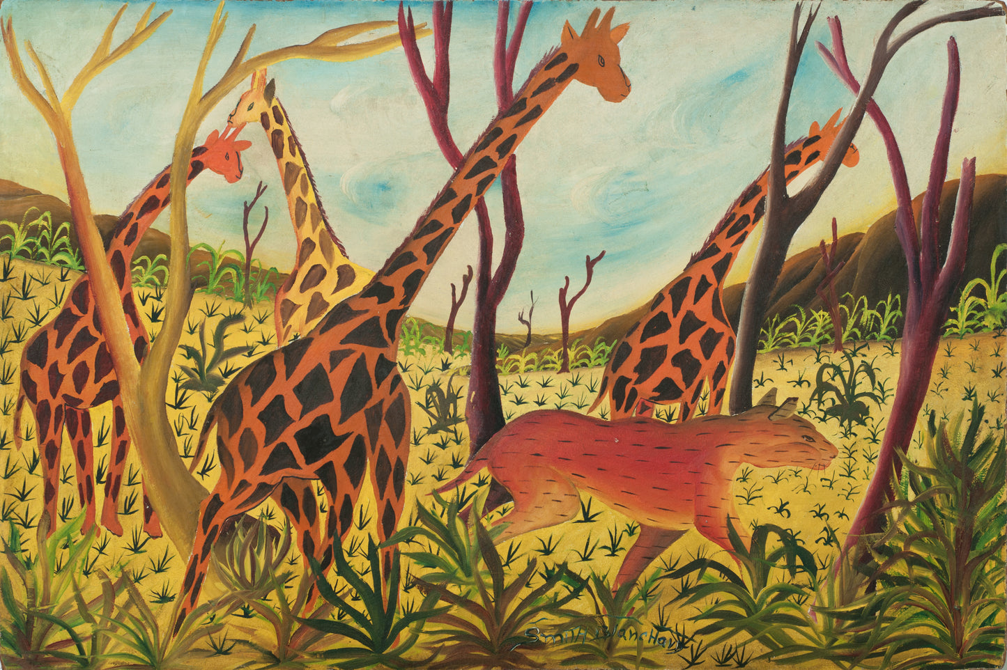 Smith Blanchard 16"x24" La Jungle 1972 Huile sur carton #9-3-96GSN-Fondation Marie &amp; Georges S. Nader