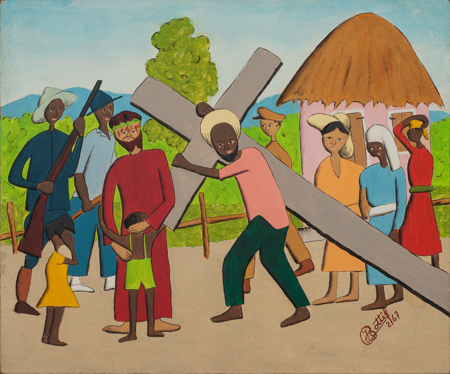 Jean-Baptiste Bottex (1918-1979) 10"x12" Simon Carrying Jesus' Cross 1967 Oil on Board Painting #7-3-96GSN-Fondation Marie & Georges S. Nader