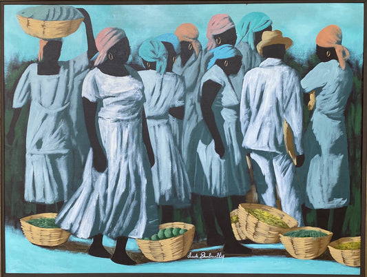 Claude Dambreville (1934-2021) 30"x40" Market Scene Acrylic on Canvas Painting #18-SM
