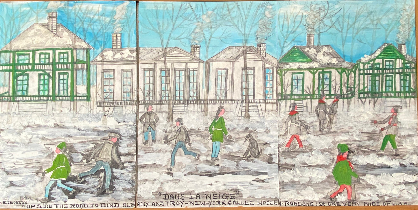 Gervais Emmanuel Ducasse (1903-1988) 24"x72" (3-24"x16") Triptych In The Snow Scenes Oil on Board Painting #24-SM