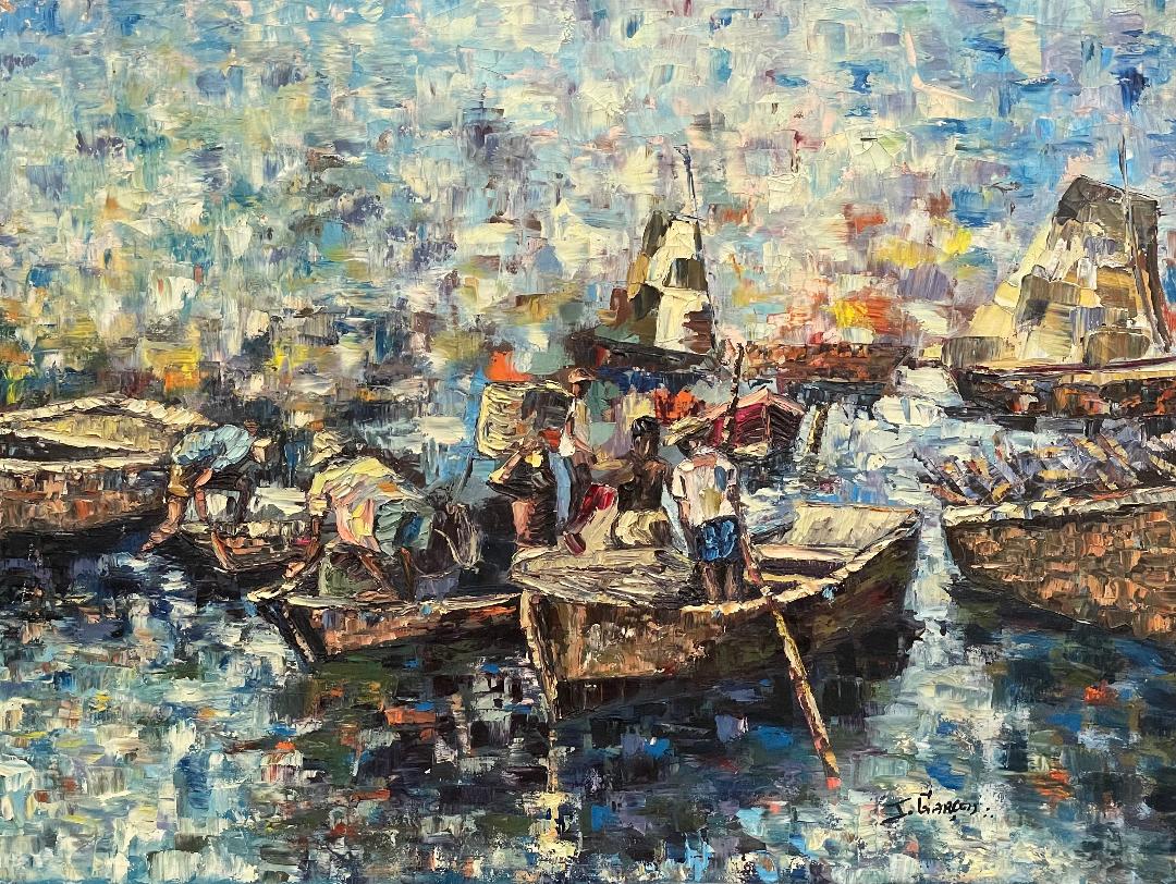 Jacquelin Garcon 24"x32" Marine 1973 Oil on Canvas Painting #1-2-95MFN