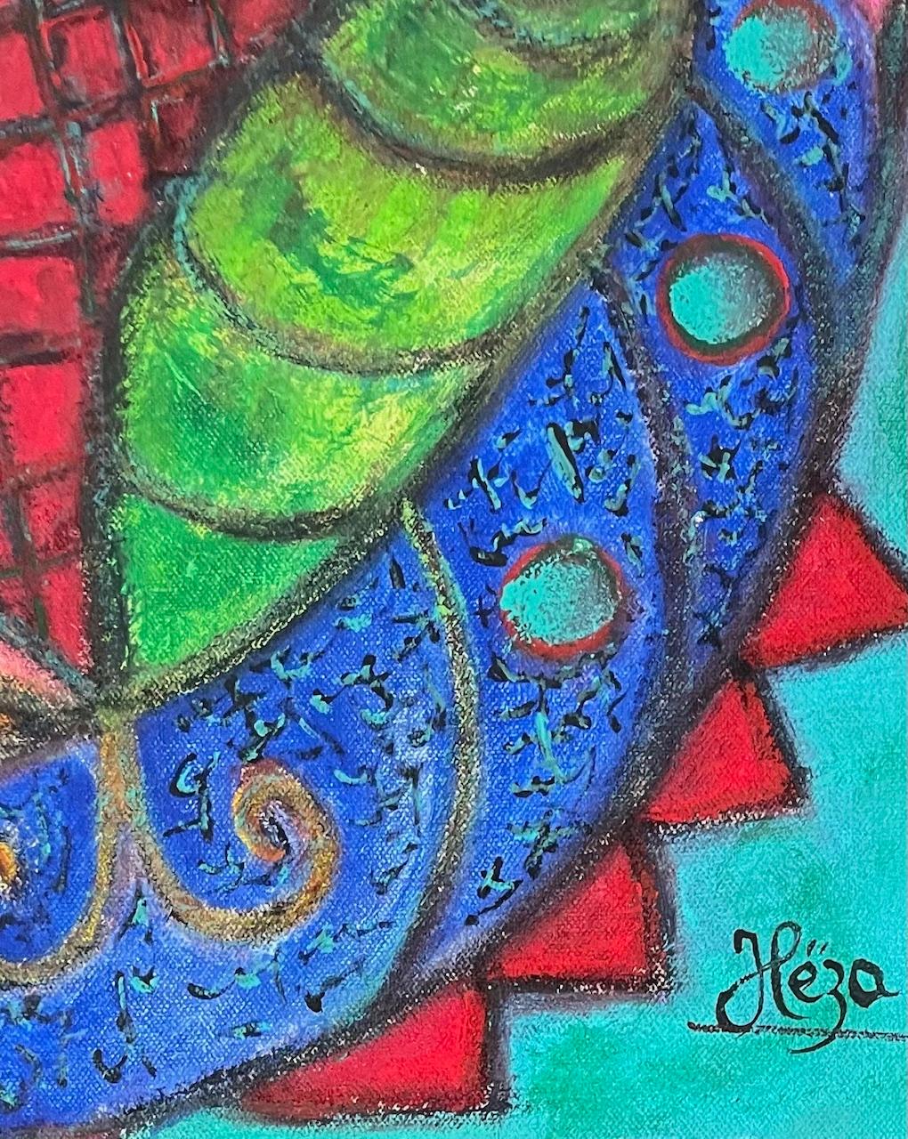 Heza Barjon 15"x12" Erzulie & Child (Green) 2022 Acrylic on Canvas Painting #3-JSB-NY