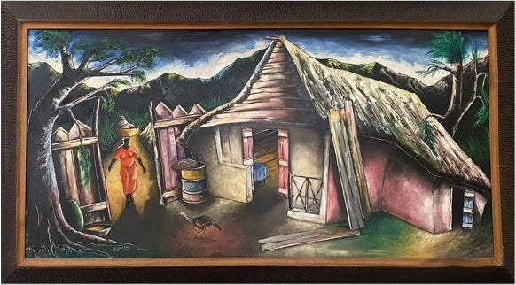 Jacques-Enguerrand Gourgue (1930-1996) 24"x48" Woman Coming Home 1960-1970 Oil on Board Painting #13-SM