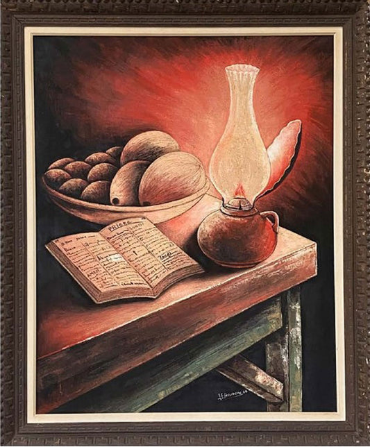 Jacques-Enguerrand Gourgue (1930-1996) 30"x24" Evening Prayer 1964 Oil on Board Painting #12-SM