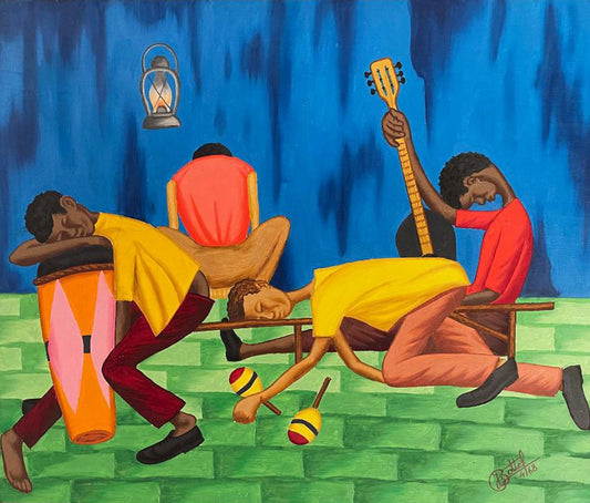 Jean-Baptiste Bottex (1918-1979) 21"x25" Musicians After Ball 1968 Oil on Board Painting #1MEK