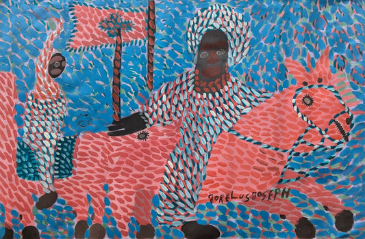 Jorelus Joseph (Haitian, 1947-2009) 24"x36" Baron Samedi Or St Georges on A Horse Acrylic on Canvas Painting #1EB