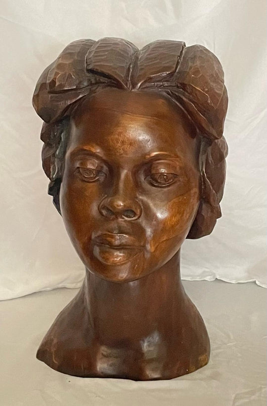 Jean-Baptiste & Joseph Maurice 9"Lx6"W"x15"H 1969 Black Female Bust Hand Carved in Mahogany Wood #1MFN