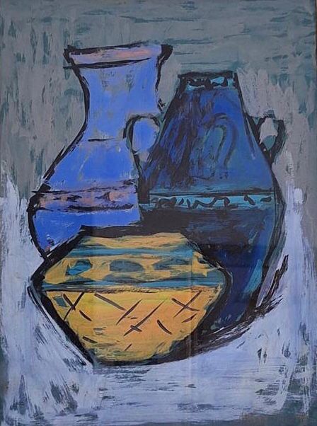 Juan Plutarco Andujar (1931-1995) 20"x16" Blue Jars Drawing on Paper #20FN