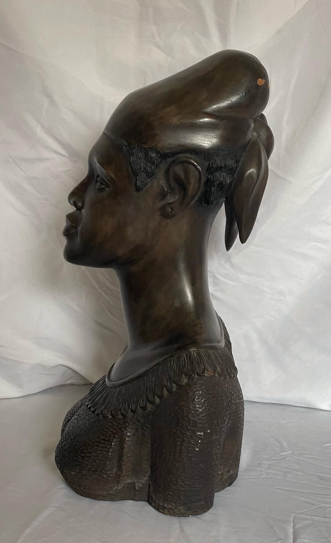 L.S. Decimus 10"Lx6"W"x15"H Black Female Bust Hand Carved in Mahogany Wood #1MFN