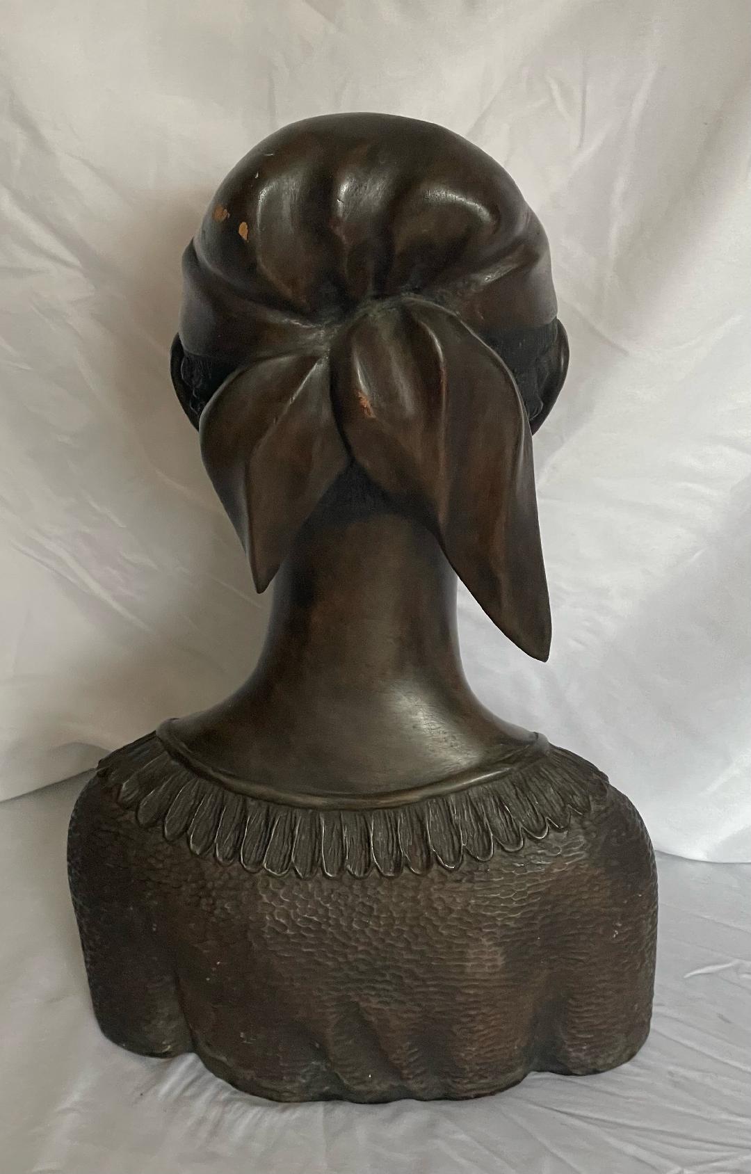 L.S. Decimus 10"Lx6"W"x15"H Black Female Bust Hand Carved in Mahogany Wood #1MFN