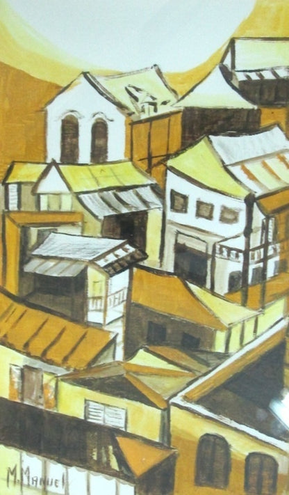 Michele Manuel (1935-2022) 17"x11" Le Village 2005 Acrylique sur papier à bord #J383