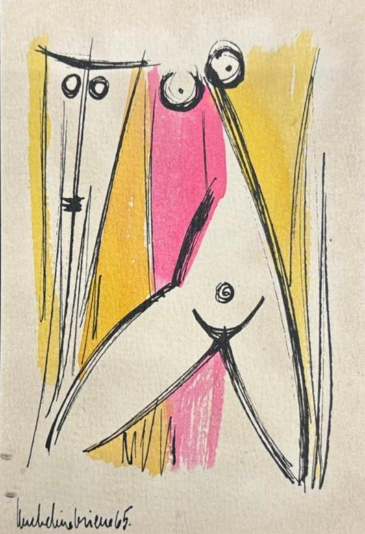 Micheline Brierre 8"x5.5" Nude Abstract  1965 Gouache On Paper #4GN-HA