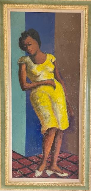 Néhémy Jean (1931-2007) 48"x20" Marie-Trottoir 1992 Oil on Canvas Framed Painting #1MFN