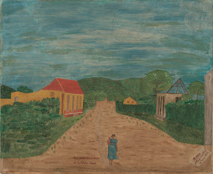 Philome Obin (1891-1986) 18,5"x22,5" Rue Petit-Fort St Michel de la Petite Anse Huile sur carton Peinture #3-3-96GSN-Fondation Marie &amp; Georges S Nader