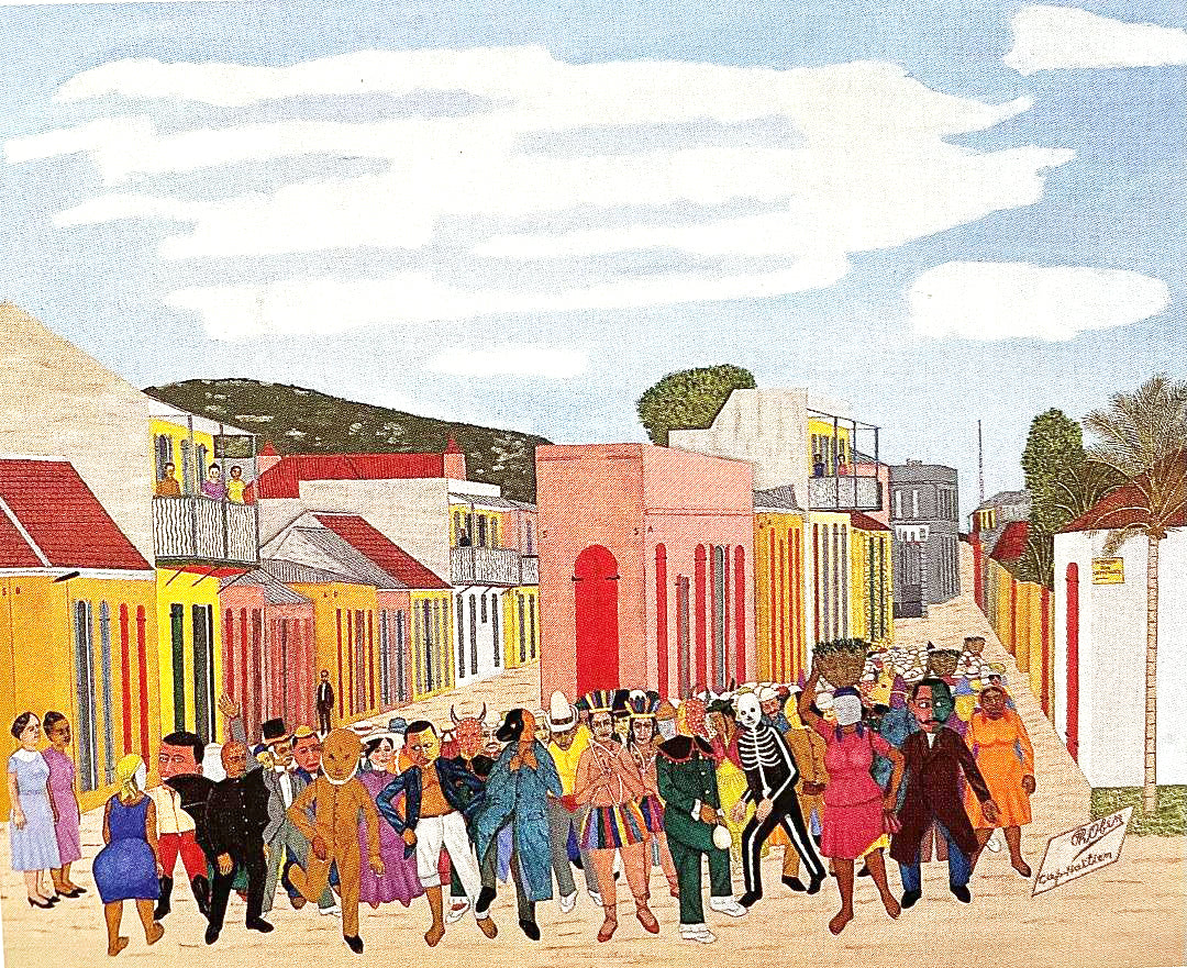 Philome Obin (1891-1986) 24"x30" Carnival 1946 Oil on Board Painting- Published in "Peintres Haitiens" #15-3-96GSN-HA