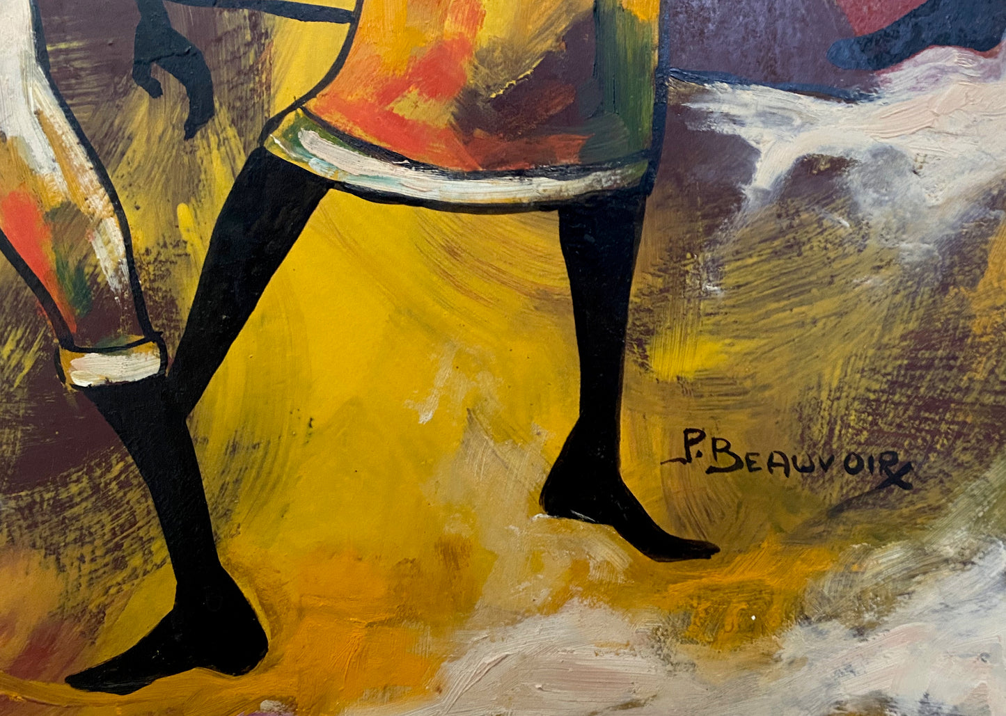 Paul Beauvoir (1932-1972) 32"x24" Village Scene Oil on Canvas Painting #19-SM