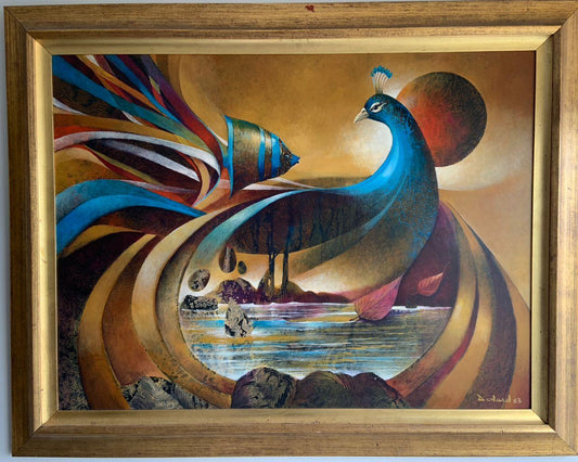 Philippe Dodard 30"x40" The Peacock Acrylic on Masonite Framed Painting #1GSN-MIA