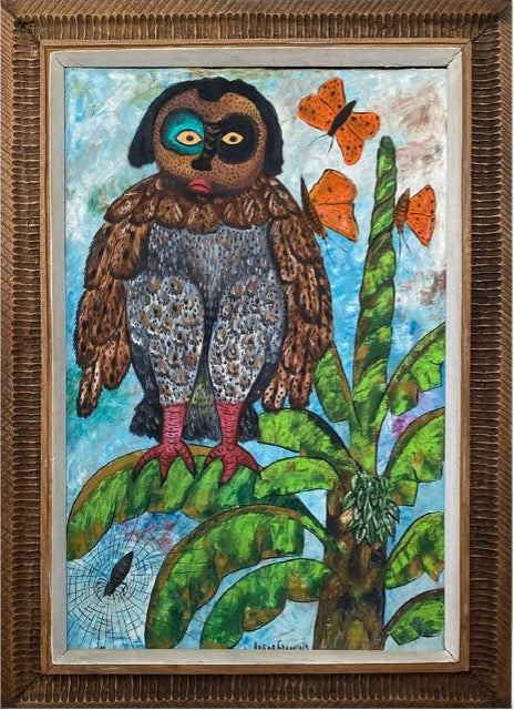 Roger Francois 24"x16" The Owl Acrylic on Canvas Painting #5-SM