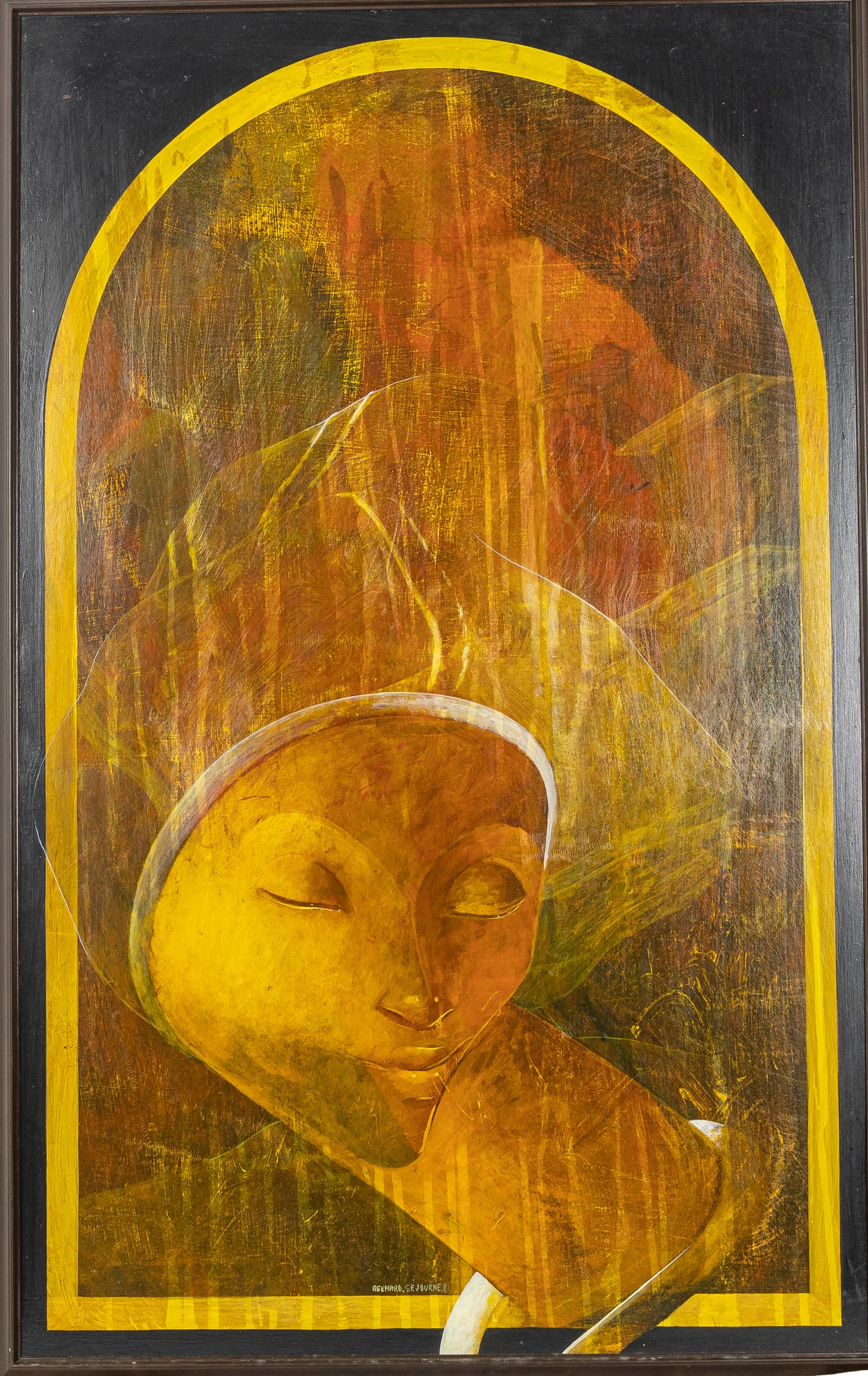 Bernard Sejourne (1947-1994) 42"x26" The Golden Grace 1981 Acrylic on Board Framed Painting #14SS