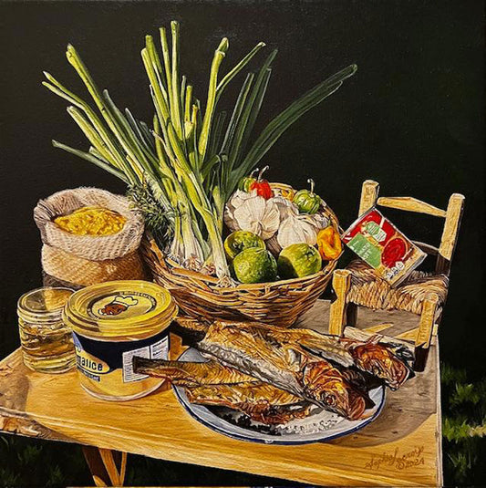 Sophia Lacroix 18"x18" Corn With Herring 2024 Oil on Canvas Painting #8SL