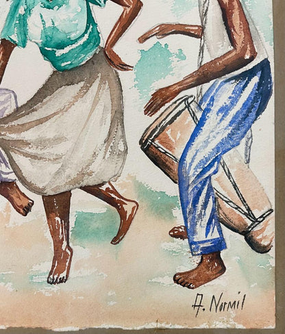 Andre Normil (1934-2014) 10"x11" Drum Dance  c1960 Watercolor on Paper #1400GN-HA