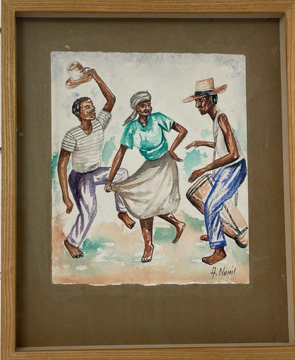 Andre Normil (1934-2014) 10"x11" Drum Dance  c1960 Watercolor on Paper #1400GN-HA