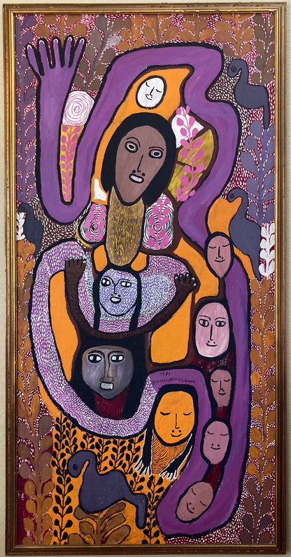 Prospère Pierre Louis (1947-1997) 24"x20" Erzulie &amp; Twins 1990 Huile sur bois encadrée #1EZ