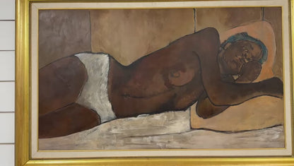 Luce Turnier (Haïtienne, 1924-1995) 28"x48" Huile sur carton 1981 Peinture encadrée #2GSN-HA