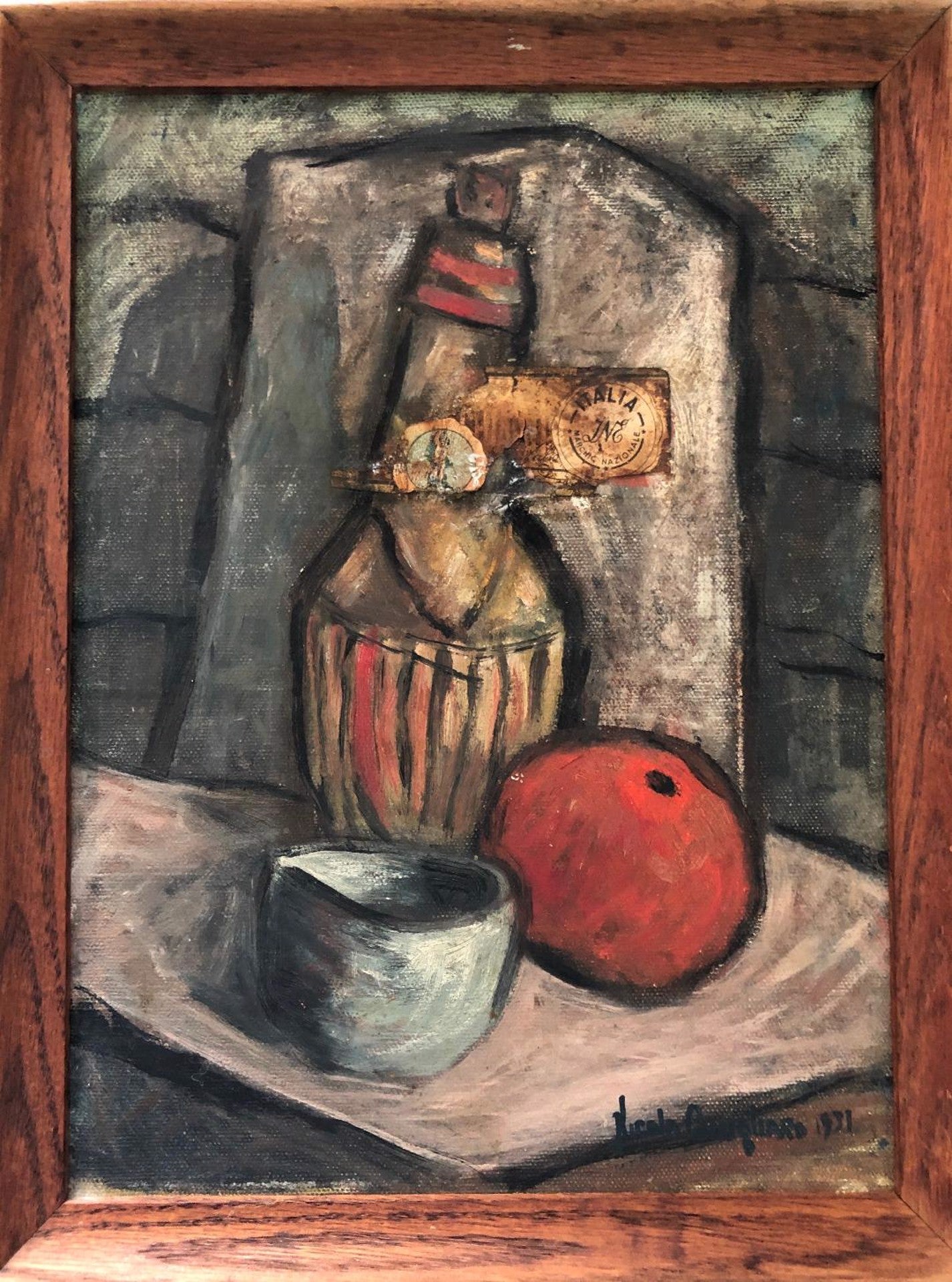 Nicola "Still Life" Framed Acrylic on Canvas 1931 Painting 12"h x 9"w #1GSN-NY