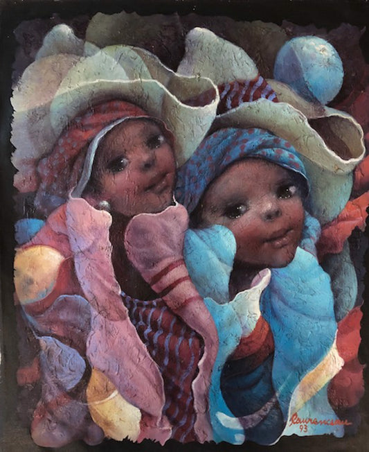 Lyonel Laurenceau (Haitiano, n. 1942) "Les Inseparables" 1993 Pintura acrílica sobre lienzo sin marco 24"h x 20"w #71-3-96GSN-NY