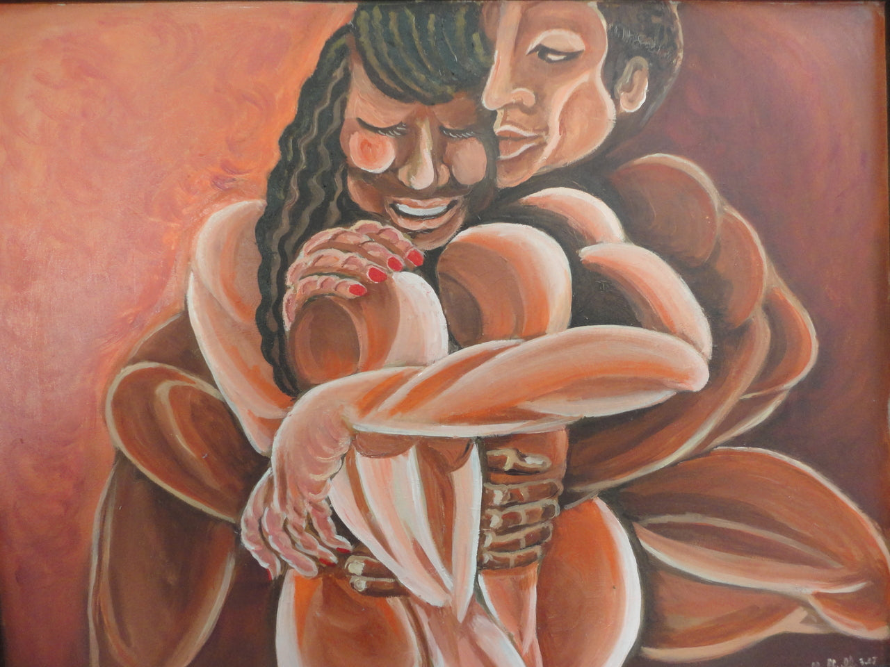 Micheline Dusseck 30" x 24" Lovers Oil On Board #3CMD