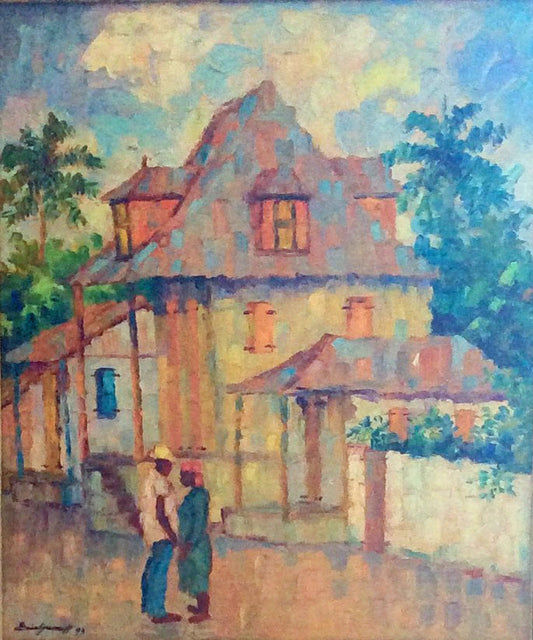 Eric Girault 20"x16" 1993 "Rue Lakou Matrimonio" Óleo sobre lienzo #1EG