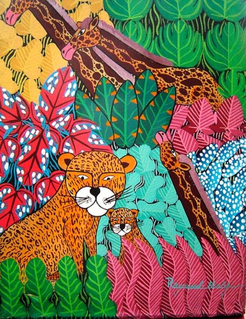 Raymond Henry 16"x12" Scène de jungle Huile sur toile #1-2-95MFN