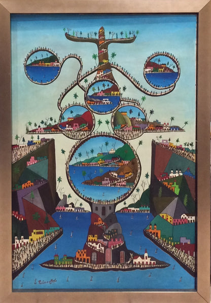 Prefete Duffaut (Haitian, 1923-2012) "Imaginary City" Oil on Canvas Framed Painting 36"h X 24"w #94-3-96GSN-NY