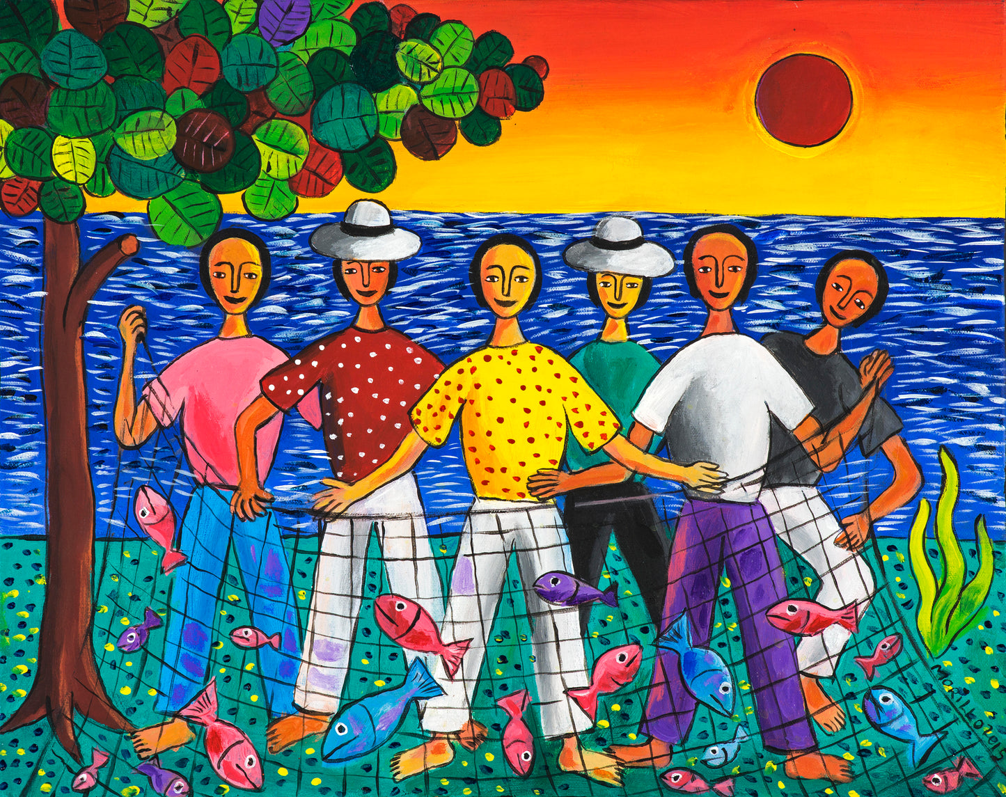 Jose Morillo 20"x24" Los Pescadores 2015 Acrílico sobre Lienzo #25JM-DR